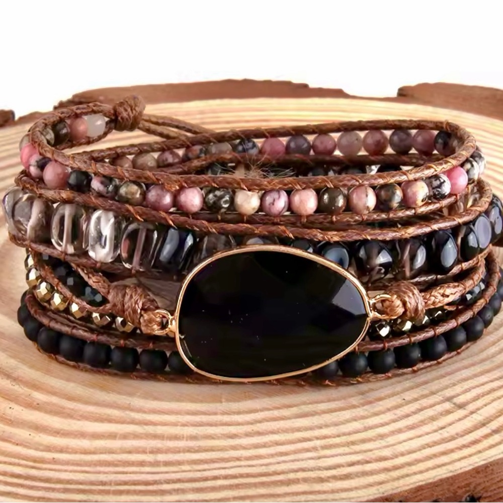 Love + Protection ONYX + Rhodonite Wrap Bracelet - Picture 7 of 11